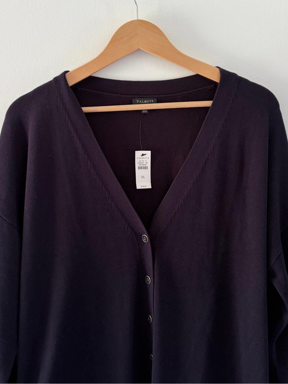 🆕 NWT Talbots XL Navy Blue Girlfriend V-Neck Button Down Cardigan Sweater Cotton - Picture 4 of 12